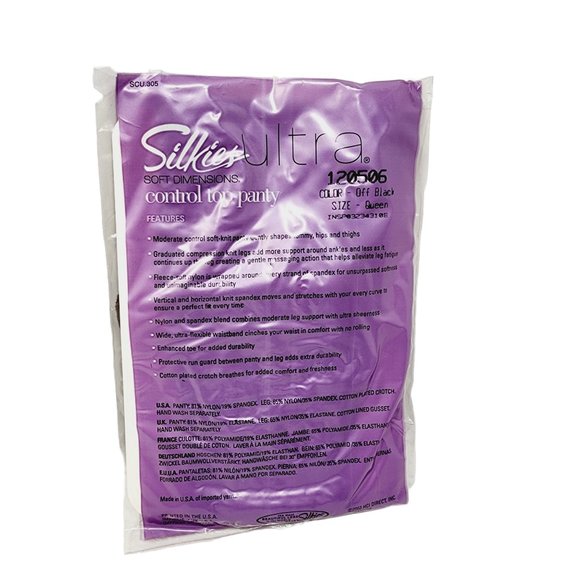 Silkies - Ultra Soft Dimension - Control Top Panty Hose - Off Black Queen - NEW - Picture 2 of 4
